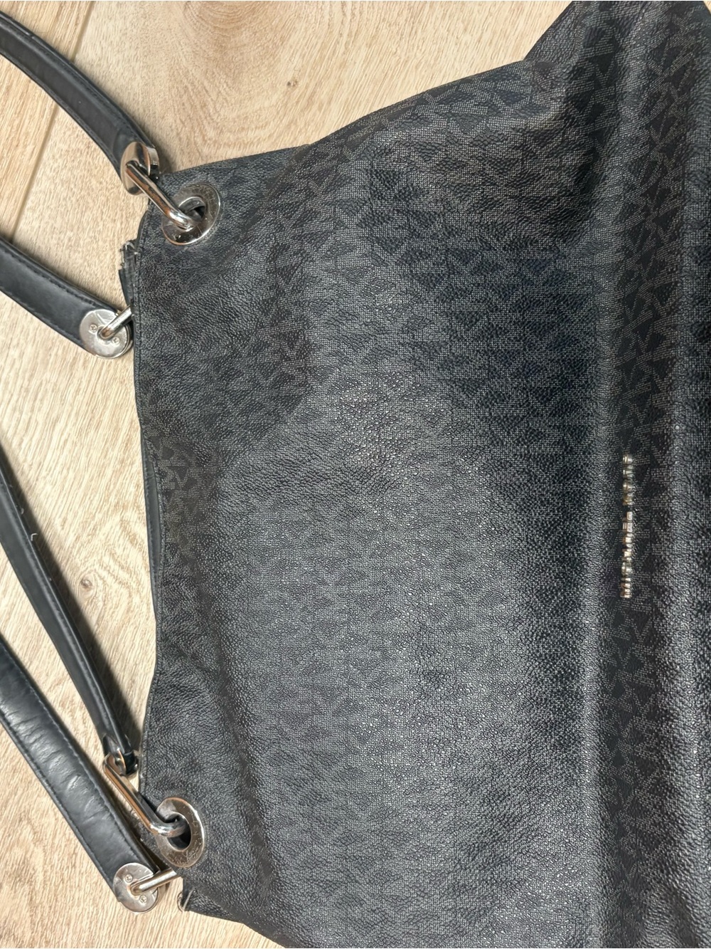Michael Kors Black Logo-Print Shoulder Bag with Gold Hardware